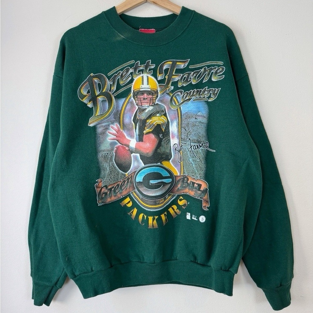 Vintage 90's Green Bay Packers Brett Favre NFL Green Sweatshirt - Large